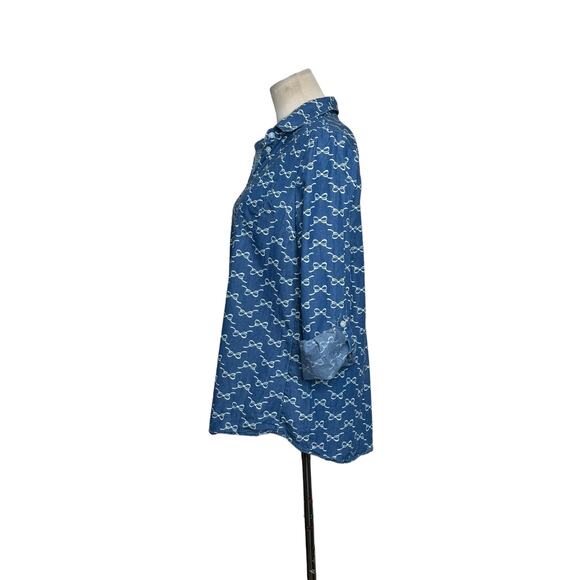 Kim Rogers blue chambray bow ribbon print button shirt size small - Picture 5 of 7